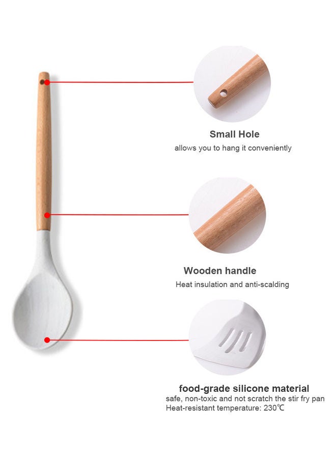 11 Pieces Silicone Cooking Utensil Set with Wooden Handle White 10.50 x 10.50 x 1.237cm - Image 5